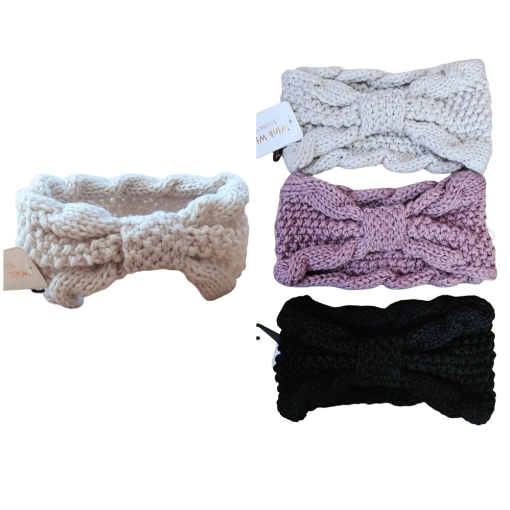 3 Piece Set Headband Women's Hair Wrap Ear Warmer Winter Ivory Tan Black New